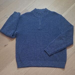 EUC Borgo28 1/4 Zip Sweater Men's sz L Blue 100% Cotton Long Sleeve Knit Sweater